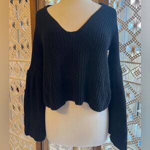 Free People Damsel Bell Sleeve Black Knit Sweater